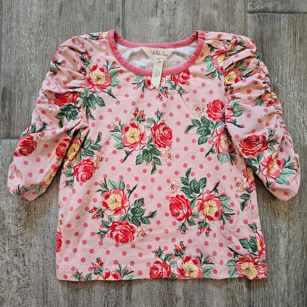 Matilda Jane Top Girls 4 Pink Rose Polka Dot Ruched Sleeve Boutique Charmingcore